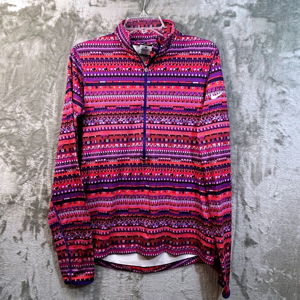 Nike Pro Dri-FIT Womens Large‎ Quarter Zip Pullover Geometric Pixel Purple Red